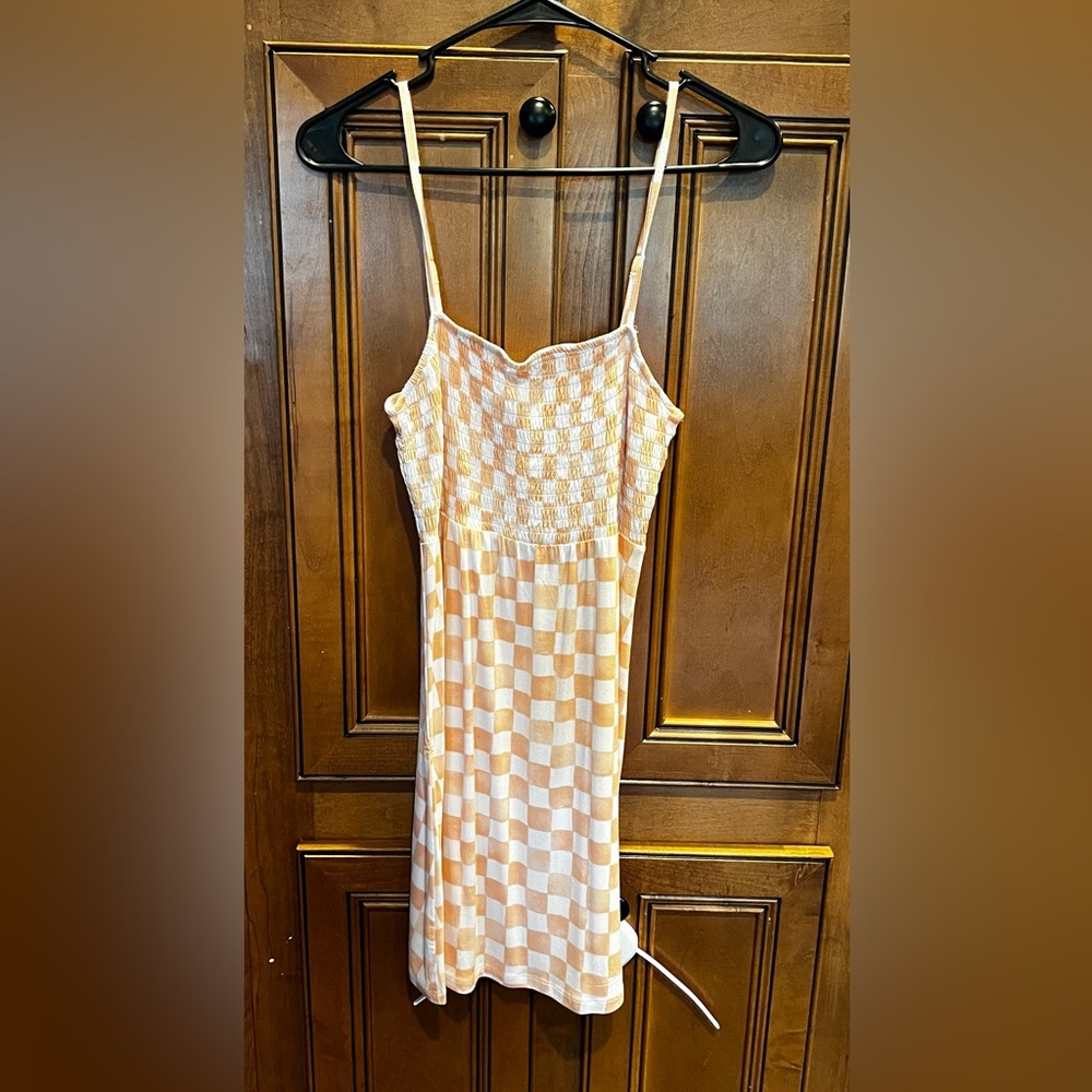 Forever 21 Peach Checkered Midi Dress